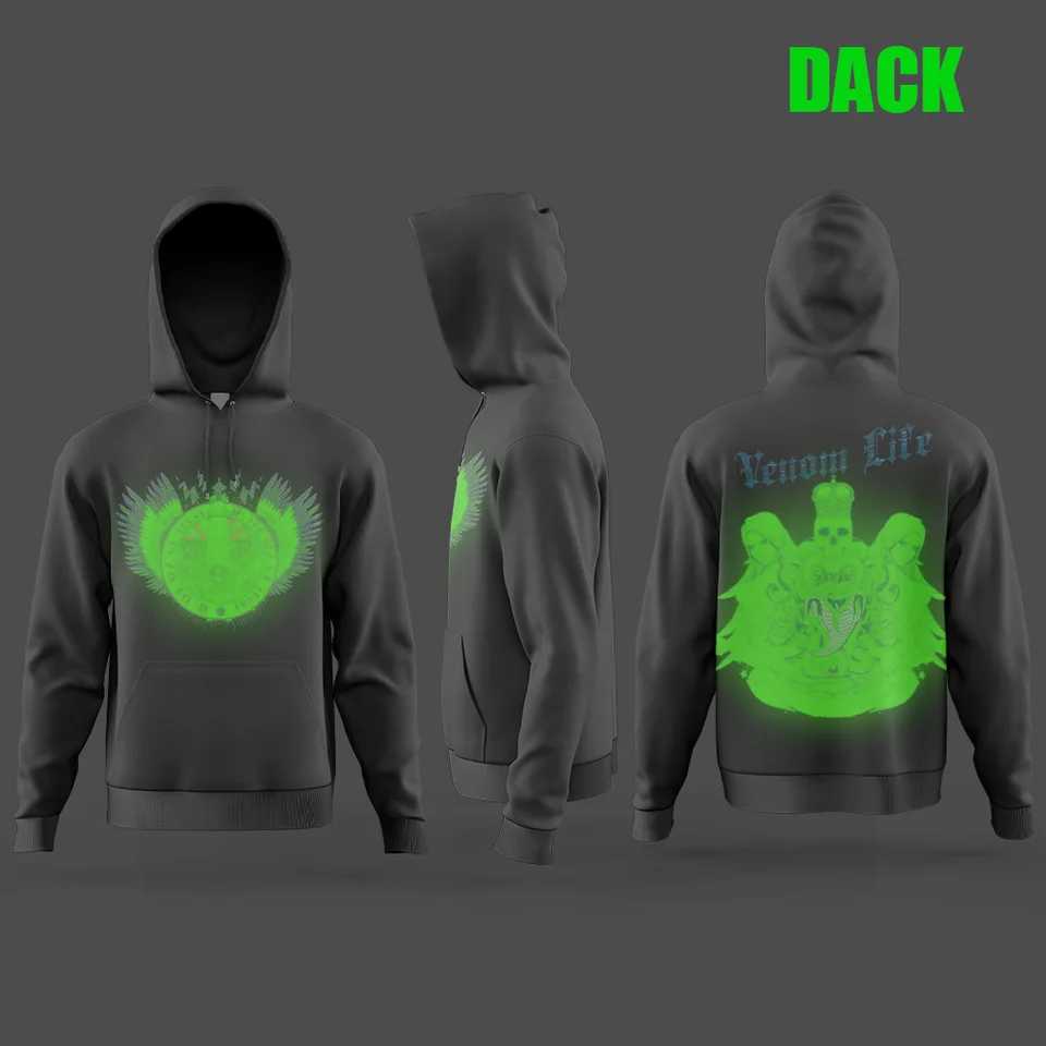 Nová módna mikina Venom Life Glow In The Dark Harajuku tlačený mužskými dráhami na jeseň/zimný náhodný ťah
