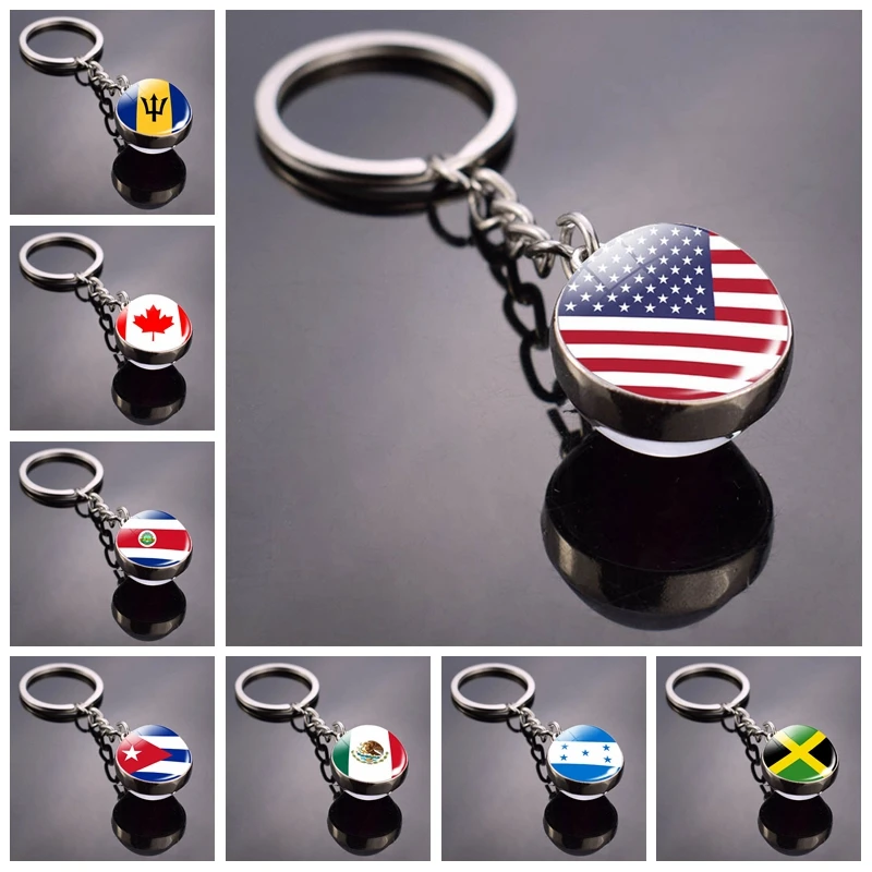 Nová módna národná vlajka Keychain North America Latinskoamerické krajiny Národná vlajka Dvojitá sklenená guľa Pendant Keyring