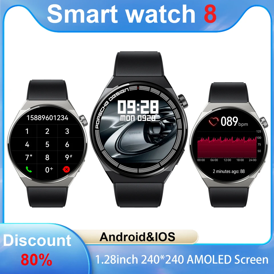 Nová módna séria GT8 Smartwatch Men Dámske srdcové frekvencie Bluetooth Sports Smartwatch Bluetooth Správy Multifunkčné smartwatch