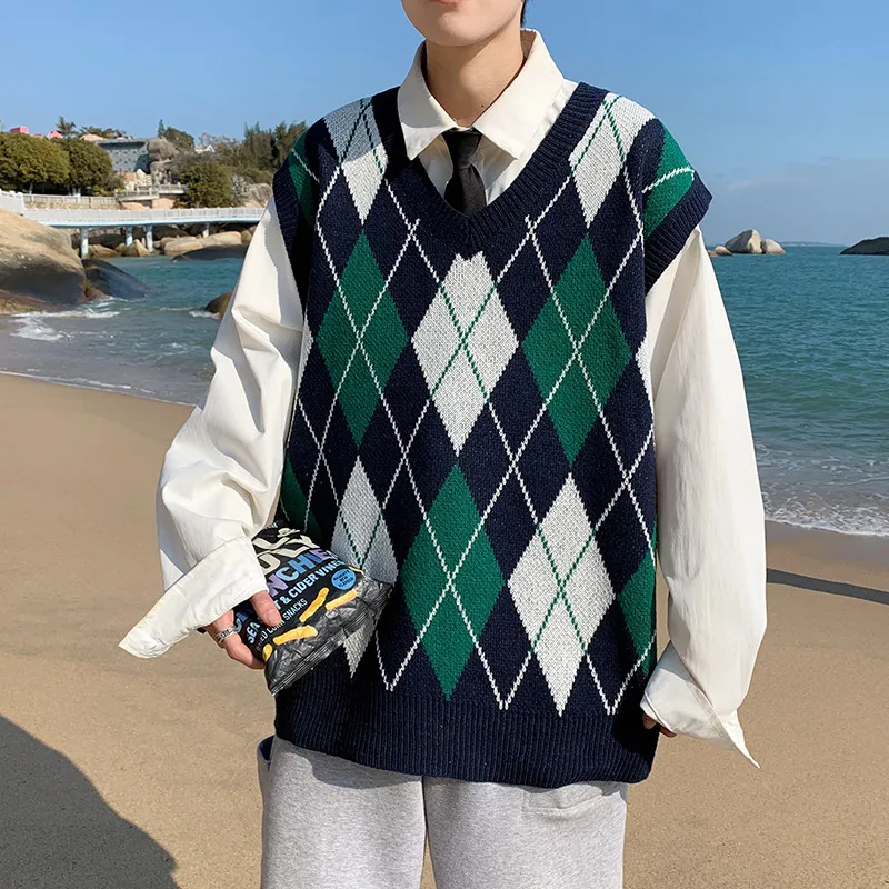 Nová módna značka bez rukávov Sweater Páner Pullover Vest V krk Slim fit mikrov