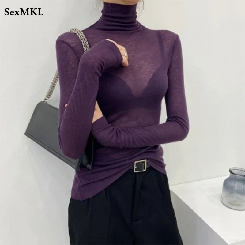 Nová módna základná rolák s dlhým rukávom Dámske dámske tričko Autuálne zimné zimné rukávy Slim Stretch Tops Dámy Sexy odpaliská plus veľkosť