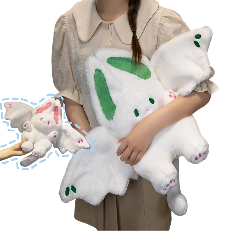 Nová našuchorená netopierka Rabbit Plush Hračky Manta Kawaii Animal Creative White Pink Bunny Plushie Plnený vankúš Soft