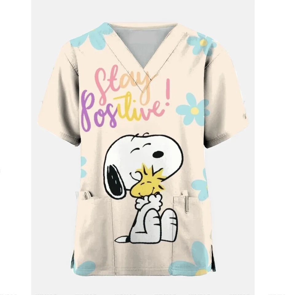 Nová nemocnica Scrub Top Lekársky pes Snoopy sestra Doctor Uniformy pracovná košeľa s krátkym rukávom v krku ošetrovateľ