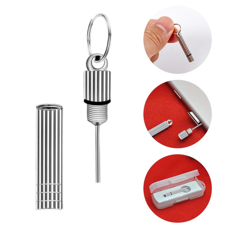 Nová nerezová karta SIM karta Tray PIN Eject Eject Demonser Demand Carte Card Pin Pin s kľúče prsteň anti-lebs Mobile Phone Accessories