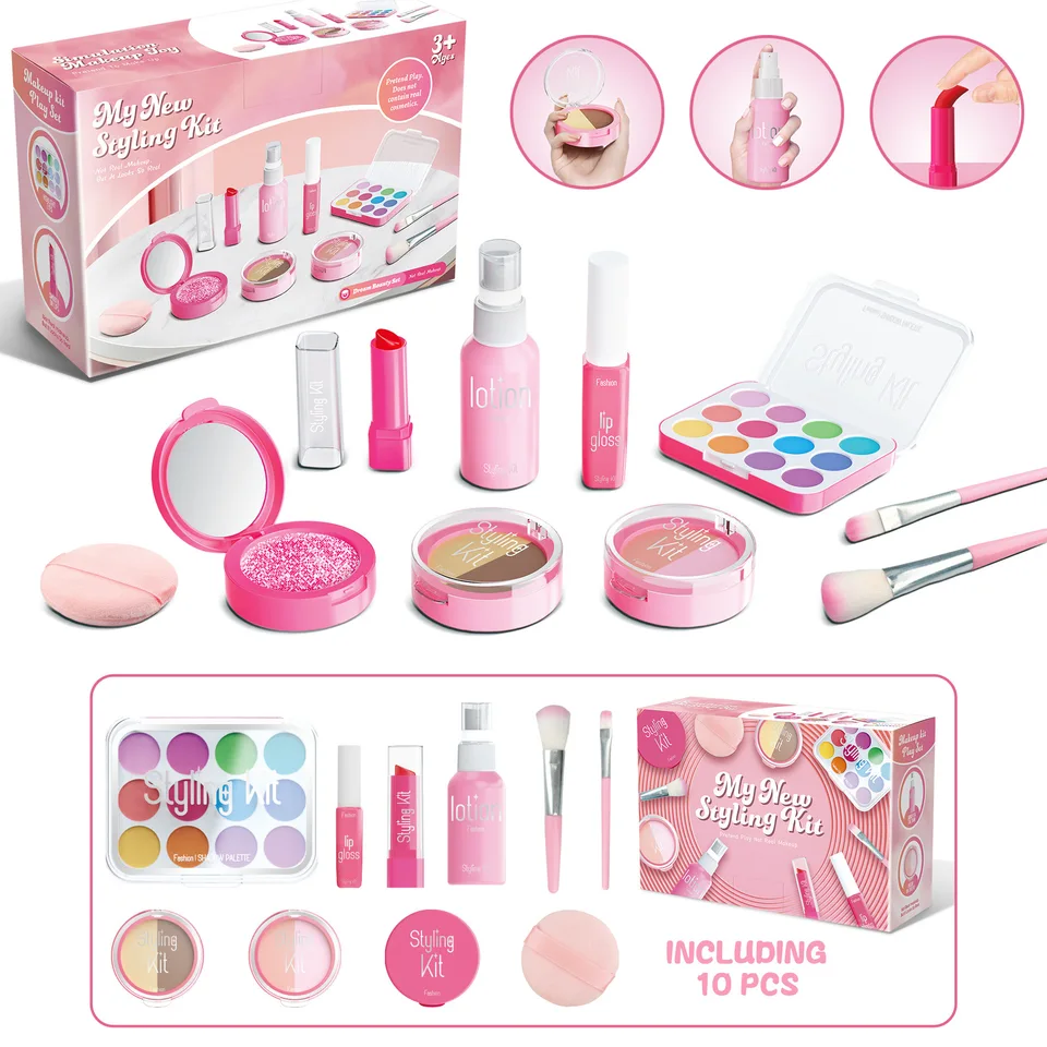 Nová netoxická dievčenská make-up hračka sada detských predstieraných domov simulácia kozmetických hračiek s aplikátorom rúžov ​​na paletu očných tieňov