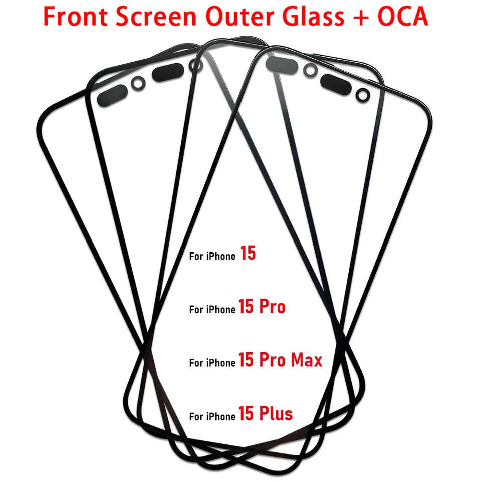 Nová obrazovka predné vonkajšie sklo + OCA pre iPhone 15 /15 Pro / 15 Pro Max / 15 Plus Plus Plus dotykový panel Opravy panela Opravy