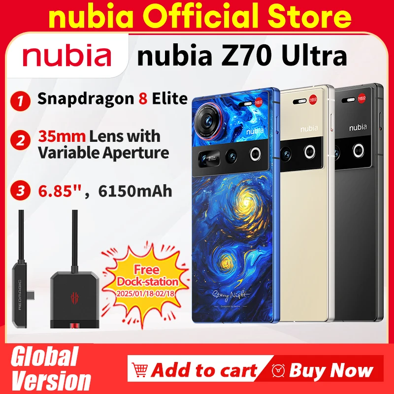 Nová originálna globálna verzia Nubia Z70 Ultra NX733J Snapdragon 8 elite 1,5K HD displej 35 mm šošovky IP69 NFC Nubia