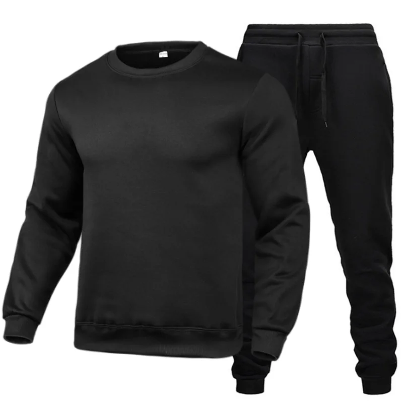 Nová pevná farba Nová vysokokvalitná pánska voľný čas Spory Round Round Hood bez kapucňa Sveter Pullover+Outdoor Running Pants Set