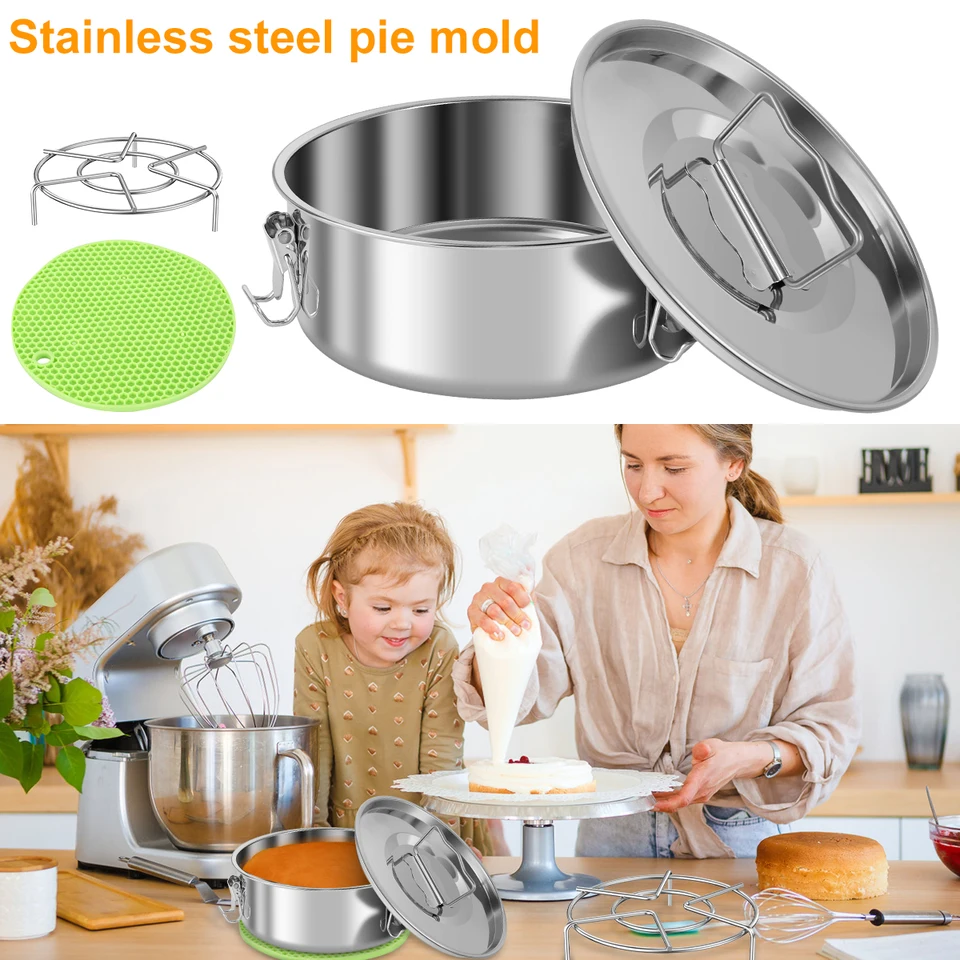 Nová pleseň Flan s parným stojanom a silikónovou rohožou 304 z nehrdzavejúcej ocele FLAN PANE FORM S vekom 1,5QT FLAN FLAN FORM