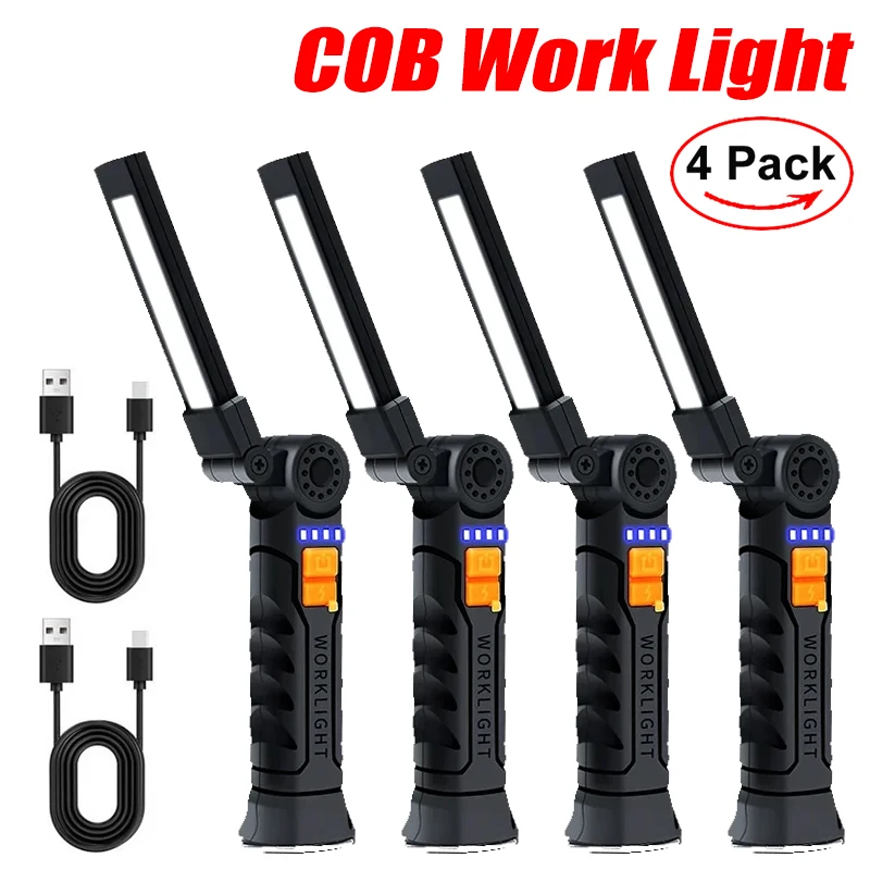 Nová prenosná COB LED baterka USB nabíjateľné pracovné svetlo Magnetická lampa Lanterna Závesná lampa so vstavanou batériou kemping