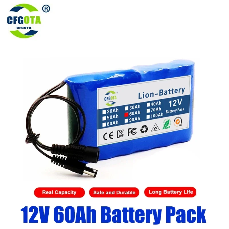 Nová prenosná super batéria 12V 60000 mAh Nabíjateľná lítium -iónová batéria s kapacitou 30AH DC CCTV Cam Monitor + 12,6 V nabíjačka