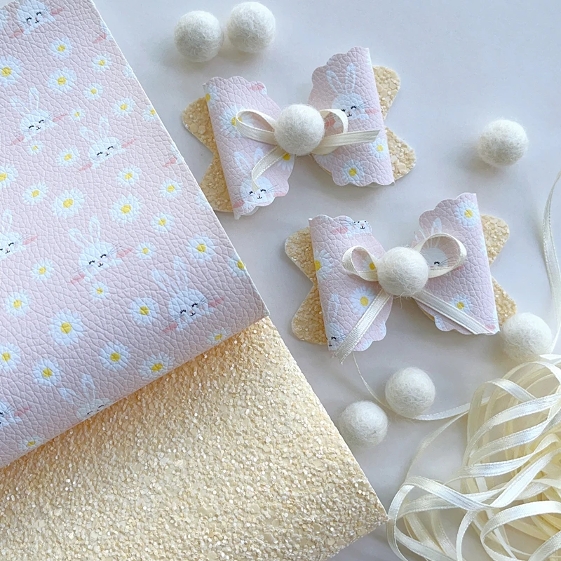 Nová Rainbow 30x22cm Pink Easter Bunny s Daisy Flow Faux Kožená kožená kožená zväzok