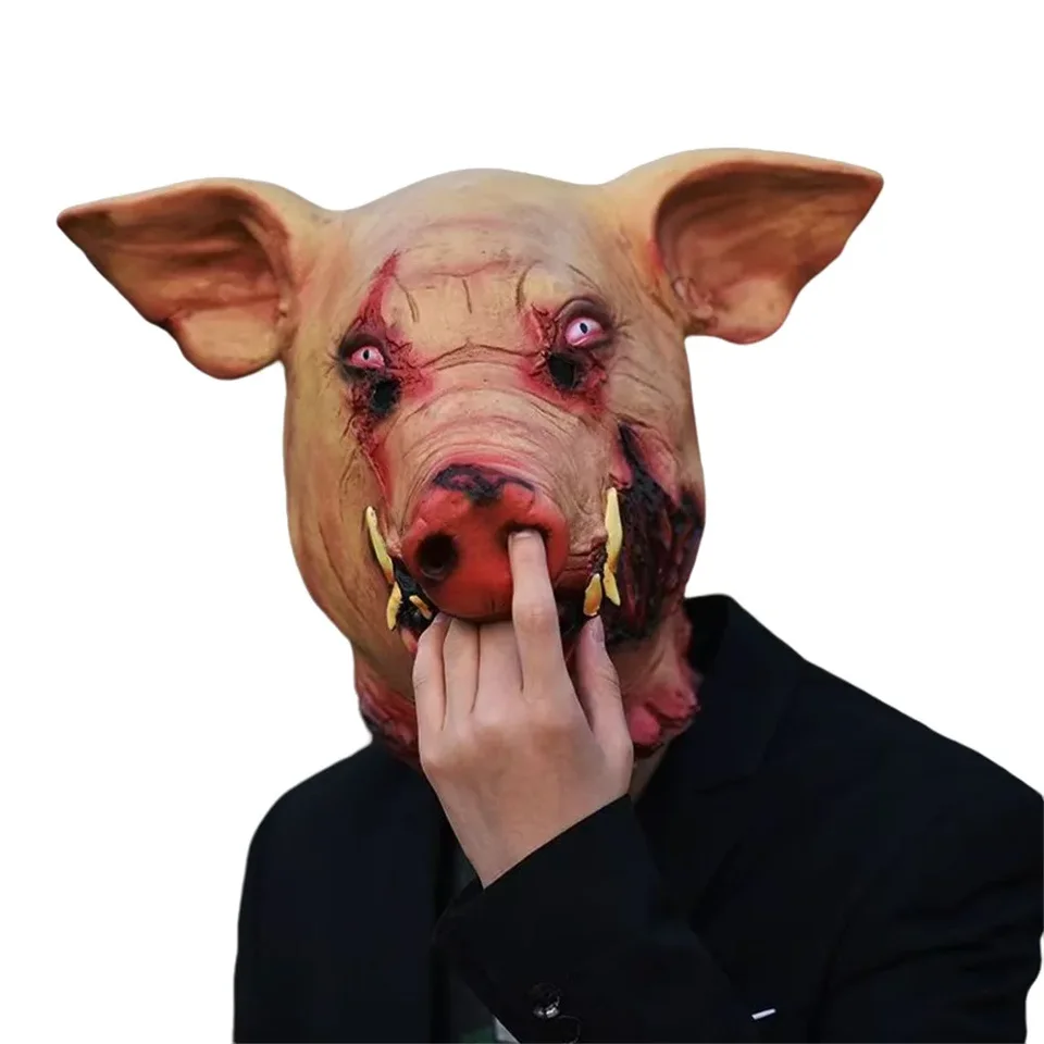Nová reťazová píla, hororová hororová krv Maska ošípaných, horor vtipný latex prasa Bajie Halloween Funny Animal Head Cover Podps