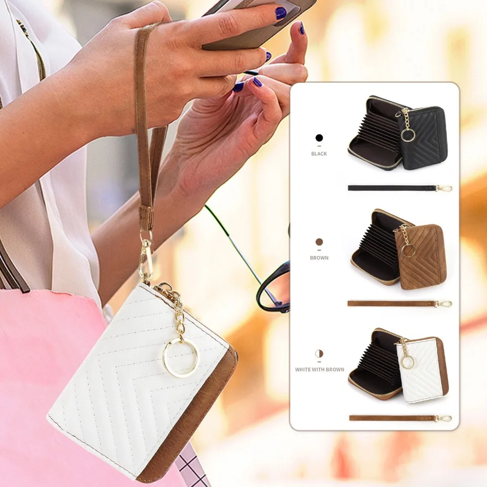 Nová RFID blokujúca držiteľ kreditnej karty s náramkom PU karta peňaženka Keychain viac-karta mincová kabelka žena