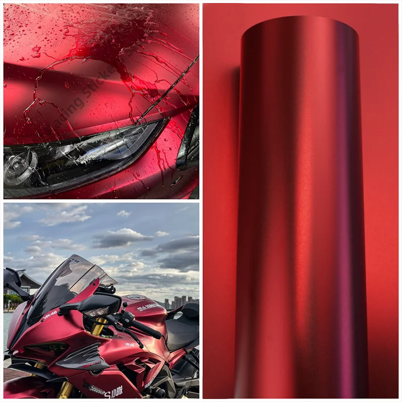 Nová romantika Red Vinyl Wrap Car Pet Romani Red Vinyl Wrap Stickers for Cover Cover Matte Metallic pre motocyklové doplnky