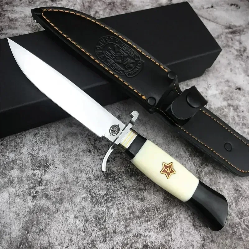 Nová ruská fina nkvd vojenská pevná pevná čepeľ nôž bushcraft Combat Outdoor Knife EDC Camping Camping Prežitie Knife kožené puzdro