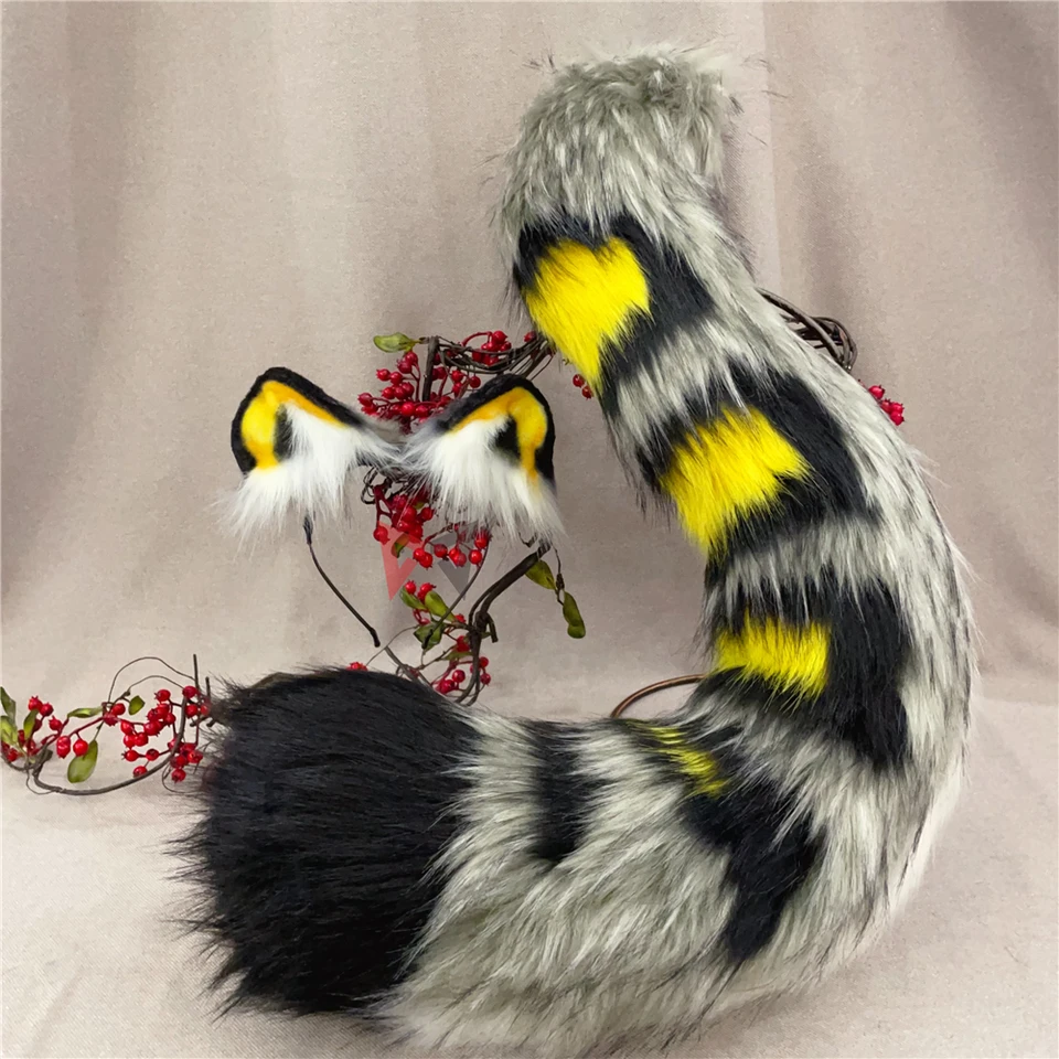 Nová ručne vyrobená práca Halloween machairodus tiger uší Hairhoop Headwear Tail, aby ste si vybrali kostýmové doplnky pre večierok vyrobené na mieru