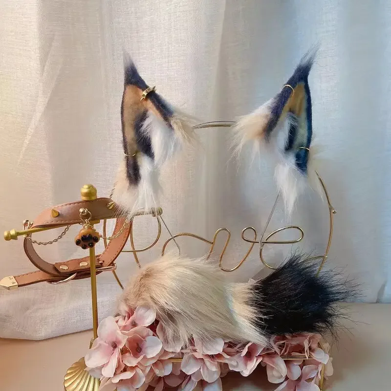 Nová ručne vyrábaná lynx mačka zviera ucho ucho KC šelma chvost vlk mačka líška vlasový obruč Magnet magnet lolita cosplay prop