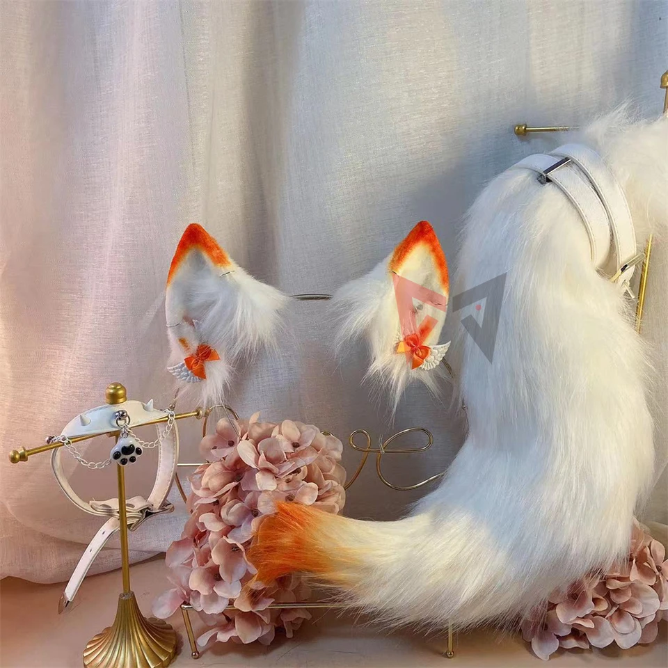 Nová ručne vyrábaná práca Snehulienka biele líšky uší Hairhoop Tail náhrdelníky náušnice cosplay cosplay gotické gotické lolita acesory pokrývky hlavy poklesy hlavy