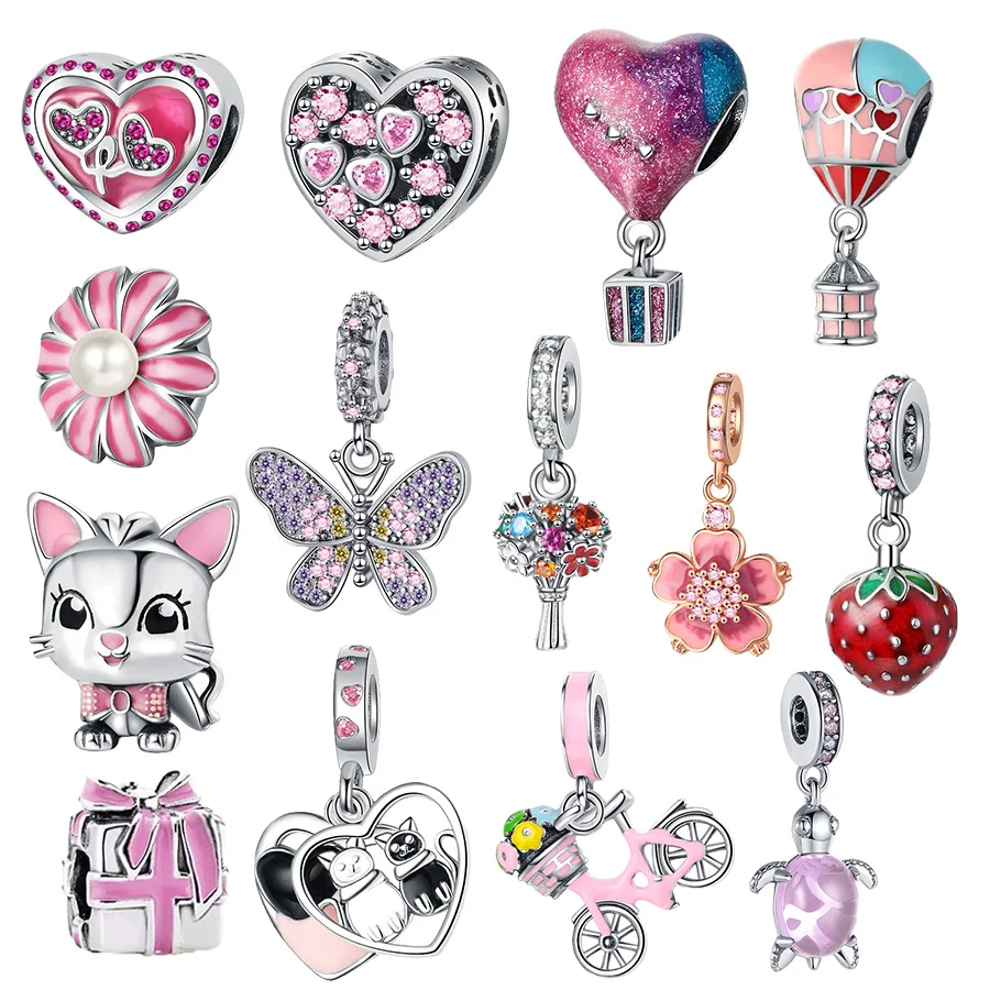 Nová ružová kvetina Daisy ， horúci vzduchový balón ， Butterfly Pavé Dangle Charm Diy Diy šperky Fit Fit Original 925 Sterling Silver Pan náramok