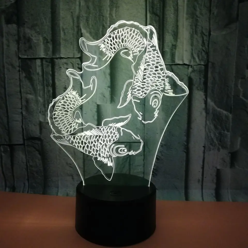 Nová rybia farba 3D nočné svetlo LED akrylové 3D ilúzne svetlo dotyk diaľkové ovládanie kreatívna vizuálna nočná lampa USB