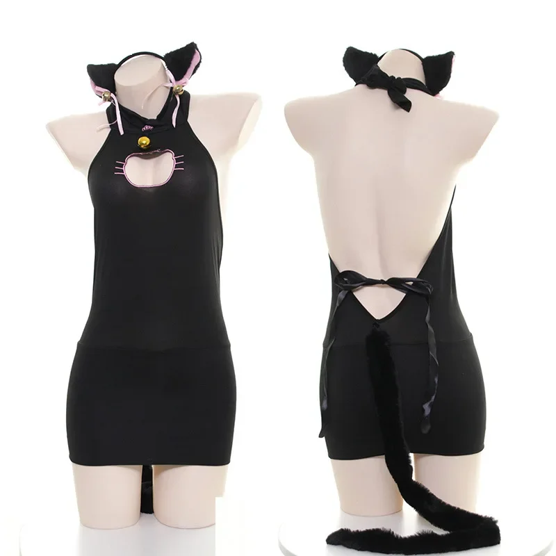 Nová sexy mačka dievča Cosplay kostým Neko BodySuits for Women Sweet Lolita Anime Dutlow Out Huadte Chaets s chvostom spodná bielizeň HS5413
