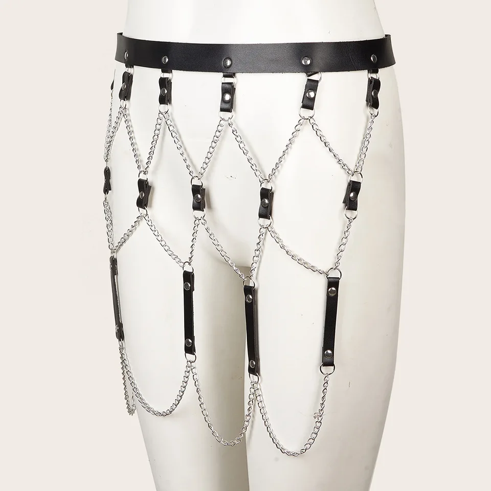 Nová sexy ženská SM Bondage Oblečenie Koža erotické doplnky reťazové doplnky Dospelý opasok Pár sex