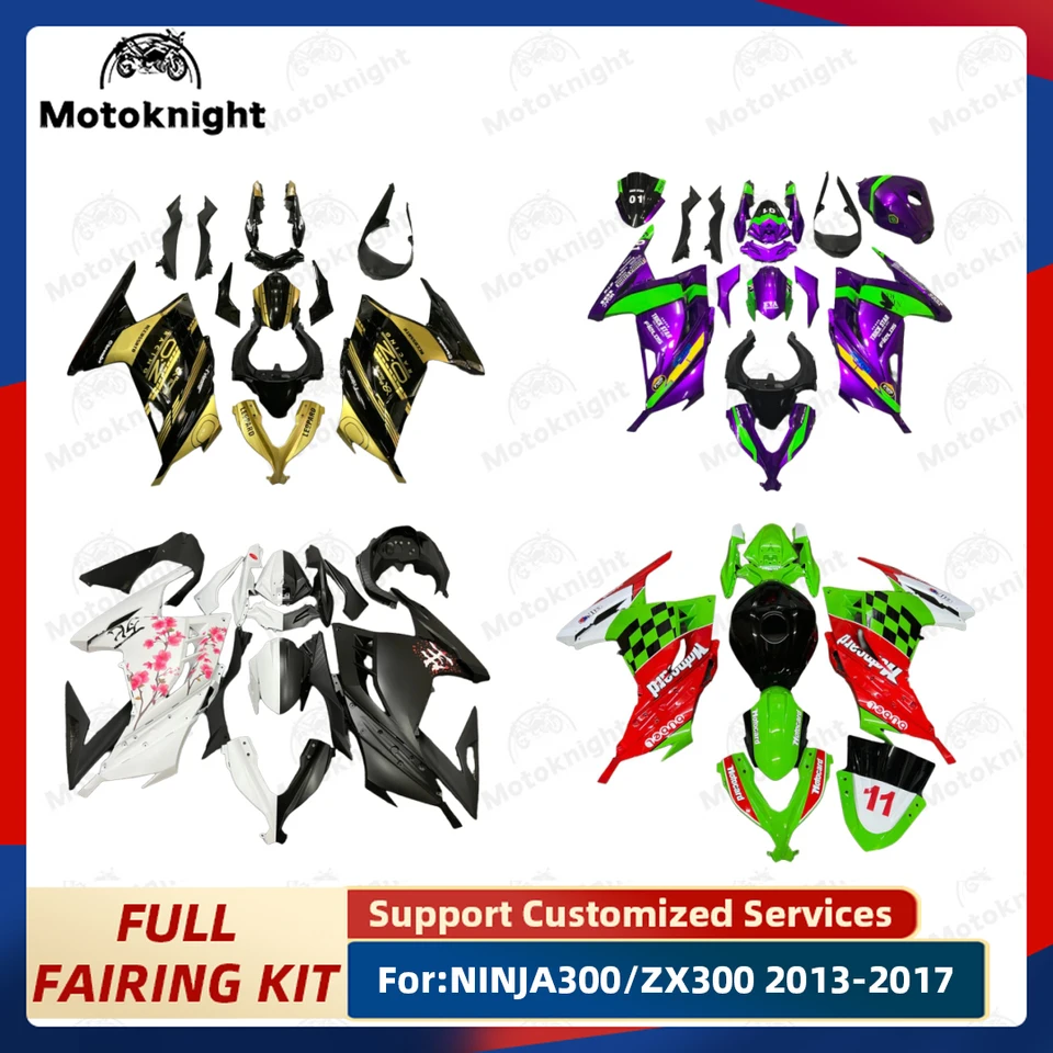 Nová súprava motocyklových kabíny ABS Fit for Kawasaki Ninja300 ZX300 2013 2014 2015 2016 2017 2017 Custom Faiings Kit Bodywork Shell