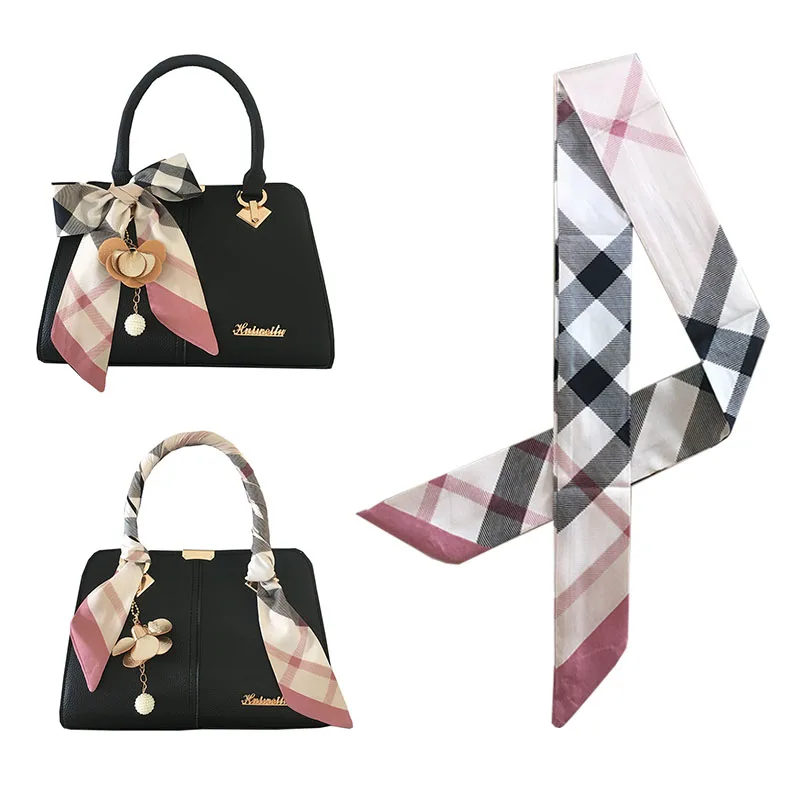 Nová taška šál pre ženy luxusná značka Silk Foulard Vintage Zoradená tlačová patchwork handwork rukoväte vrecko Skinny šatky pre dámy