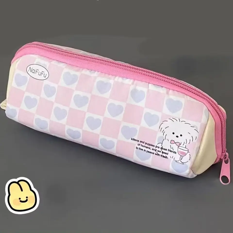 Nová veľká kapacita ceruzka vrecka roztomilá karikatúra ružová kockovaná kancelárska krabica Storage Bag Junior High School Študenti
