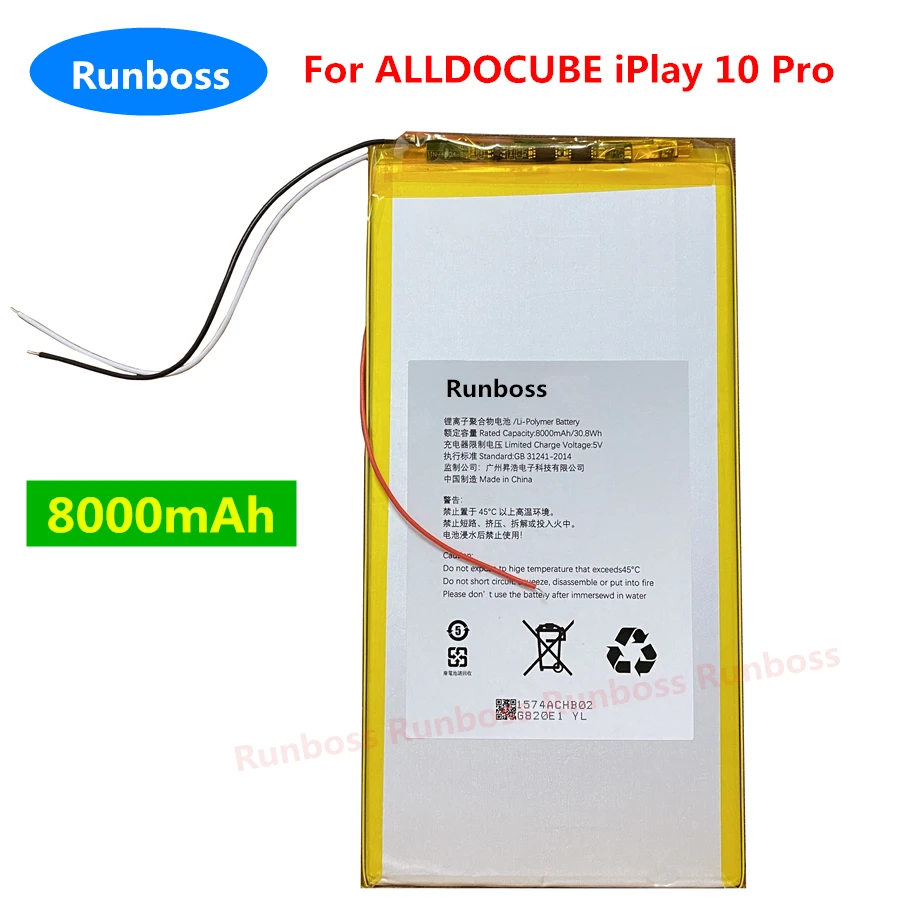Nová vysoká kapacita 8000 mAh 3,8 V Tablet PC batéria pre alldocube iPlay 10 Pro iplay10 Pro 3-wires Výmena akumulátora