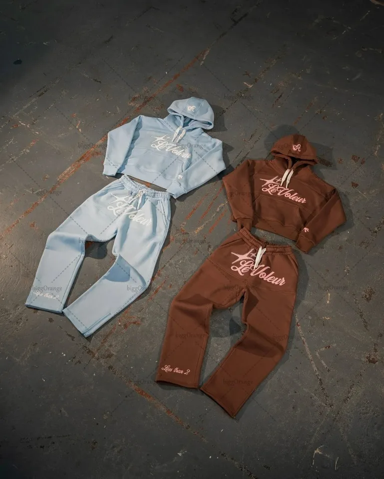 Nová vysoká ulica Trendy značka Farebná mikina dvojdielna sada Y2K Streetwear Men Hip-Hop Punk Punk Casual Nadmernised Hoodie Women.