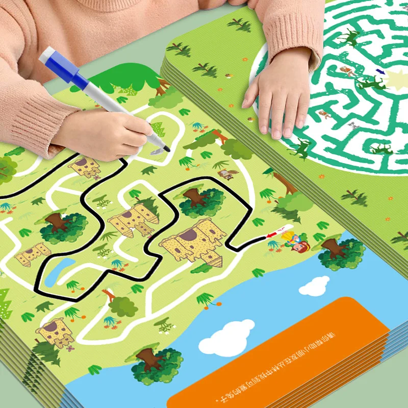 Nová výcvik bludiska koncentrácie Kniha opakovane použiteľného cvičenia Copybook Per Control Training Magical Montessori pre deti Vzdelávacia kniha