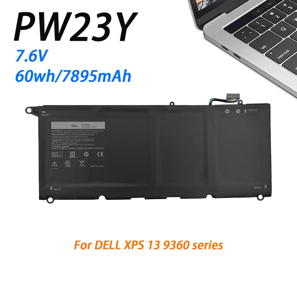 Nová výmenná batéria pre laptop PW23Y pre Dell XPS 13 9360 série RNP72 TP1GT P54G 7.6V 60WH