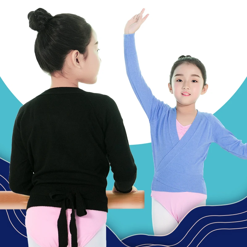 Nová zimná jeseň teplý teplý pás s dlhým rukávom pás Sweater Det Girls Girls Kids Balet Dance Wrap krížové vrcholy