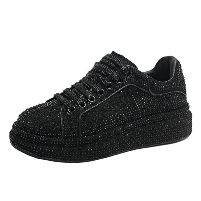 Nová značka Luxury Women Platform Shoes Shoptenstones s hrubým podotným čiernym dizajnérskym topánkou žiariace krištáľové tenisky Trend