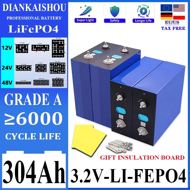 Nová známka A 3,2V 304AH LIFEPO4 batéria DIY 12V 24V 48 V RV pre ukladanie solárnej energie, 6000 Cyklus Life Nabíjanie Batéria Žiadna daň