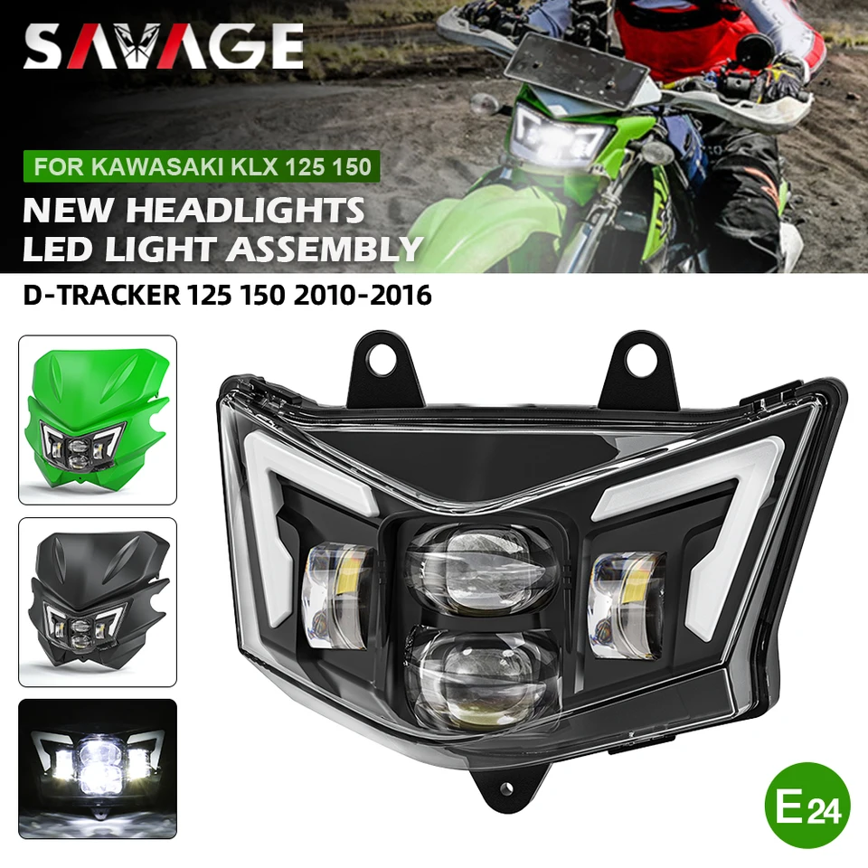 Nová zostava svetlometov E24 pre Kawasaki KLX250 KLX150 D-Tracker 125 KLX 150 Dirt Bike Motokros Racing LED svetlo LAMP LAMP DRL