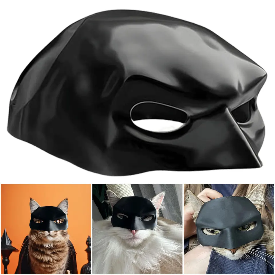 Nová čierna bat Cat Avenger Mask Creative Half Face Mask Maska ručne vyrábaná mačka maska ​​na masku Dekoratívne superhrdinové domáce zvieratá Hračky pre párty
