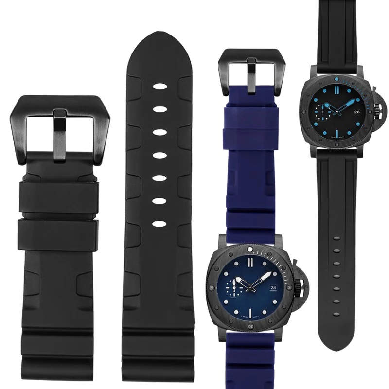 Nová čierna modrá oranžová armáda Green Watch Band Silicone Rubber WatchBand Fit Fit for Panerai Pam111 PAM441 PAM386 Series Ser Series 22mm 24 mm