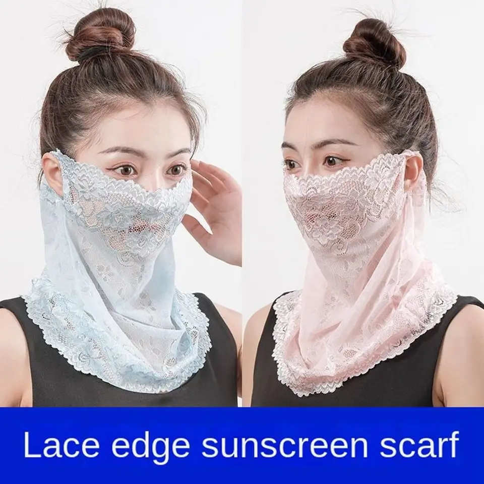 Nová čipka opaľovací krém na opaľovací krém na čelný šál Pohodlná umývateľná tvár Bandana opakovane použiteľná anti-UV krk maska ​​Ženy Men