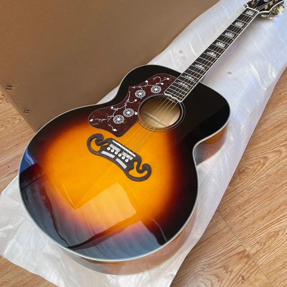 Nová ľavák J200 Akustická gitara 43# Solid Spruce Jumbo Body Bone Nut & Saddles 240430