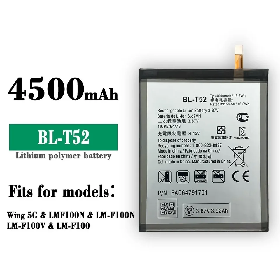 Nová škvrna 4000 mAh BL-T52 pre LG Wing 5G LMF100N LM-F100N LM-F100V LM-F100 BATERIÁLY BATERIA + Nástroje Bateri + Nástroje