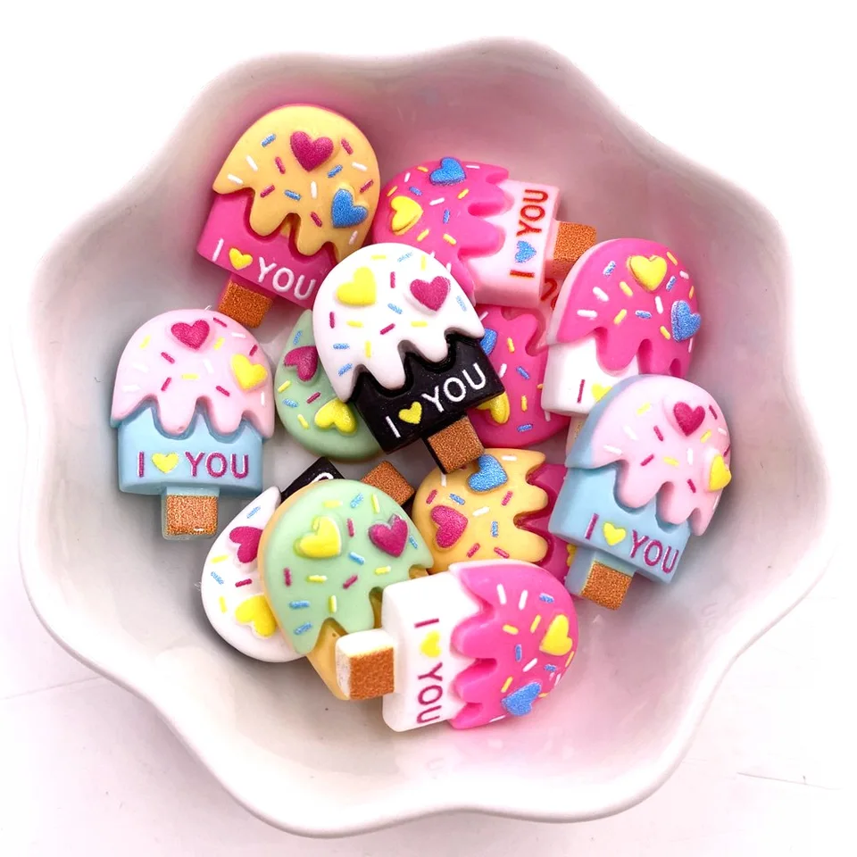 Nová živici farebné dúhové srdce Láska Popsicle Flatback figuríny Cabochon Scrapbook DIY Craft Home Decor Doplnky OH82