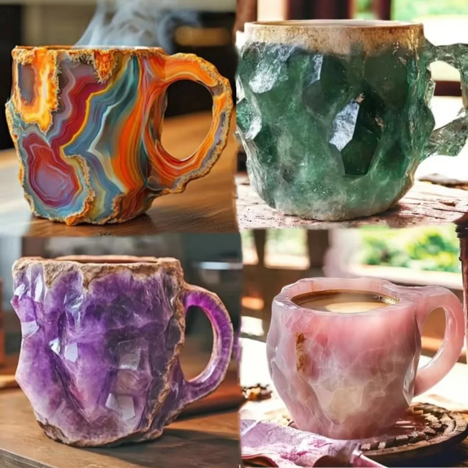 Nová živici imitácia minerálny krištáľový kávový hrnčeky 400 ml s rukoväťou latte pohár elegantné kreatívne nápoje Skladba vianočný darček