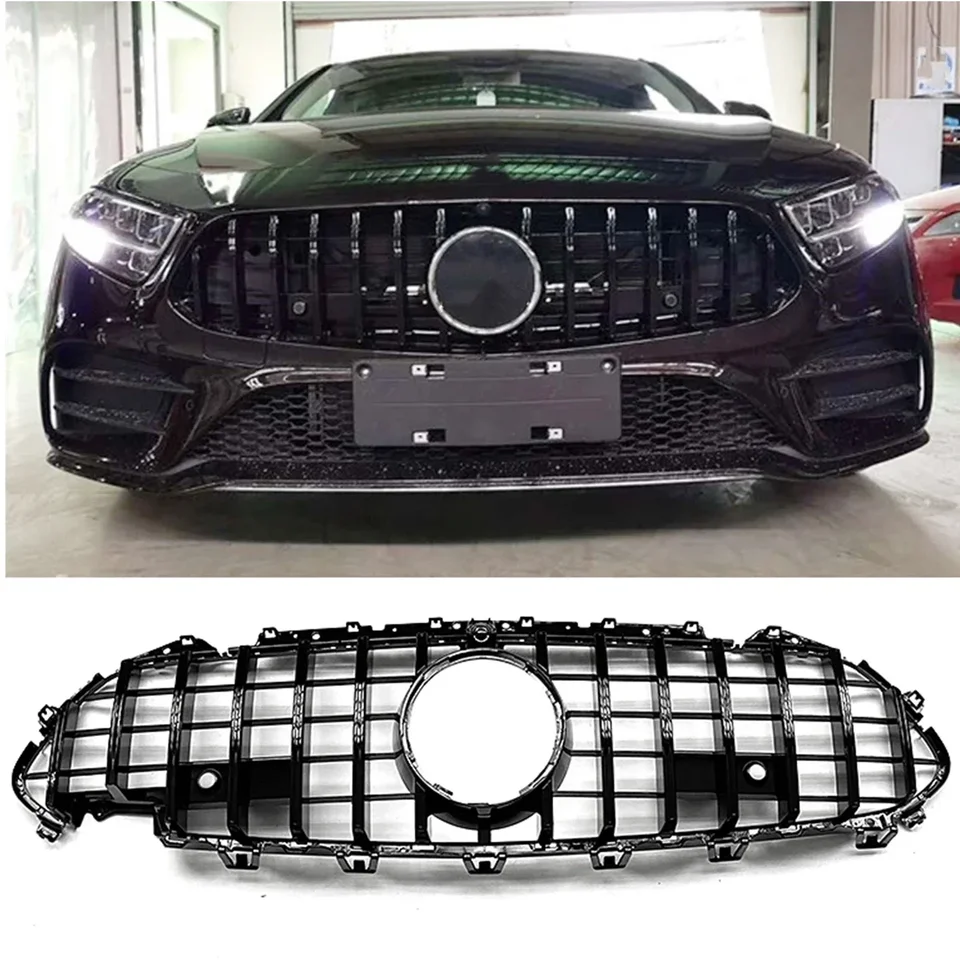Nová！ Predná mriežka pre Mercedes Benz W257 C257 CLS Class 2019-2022 GT R Čierna/strieborná horná nárazníčka Mesh Grill CLS300 CLS450 C
