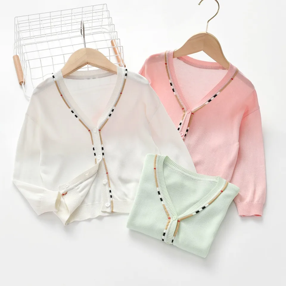 Nové 1-10 rokov staré dievča a chlapec Summer Cardigan Viscose Thin V-Neck bunda batoľa kabát 1 2 3 4 5 6 7 8 9 10 rokov staré detské oblečenie