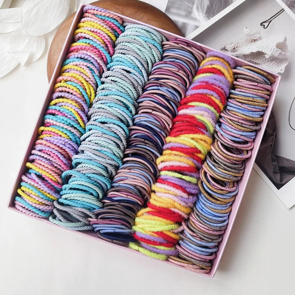 Nové 100ks/šarže vlasové pásy Girl Candy Farba Elastic Gumb Band Hair Band dieťa detská čelenka Scrunchie Hair Accessories for Hair