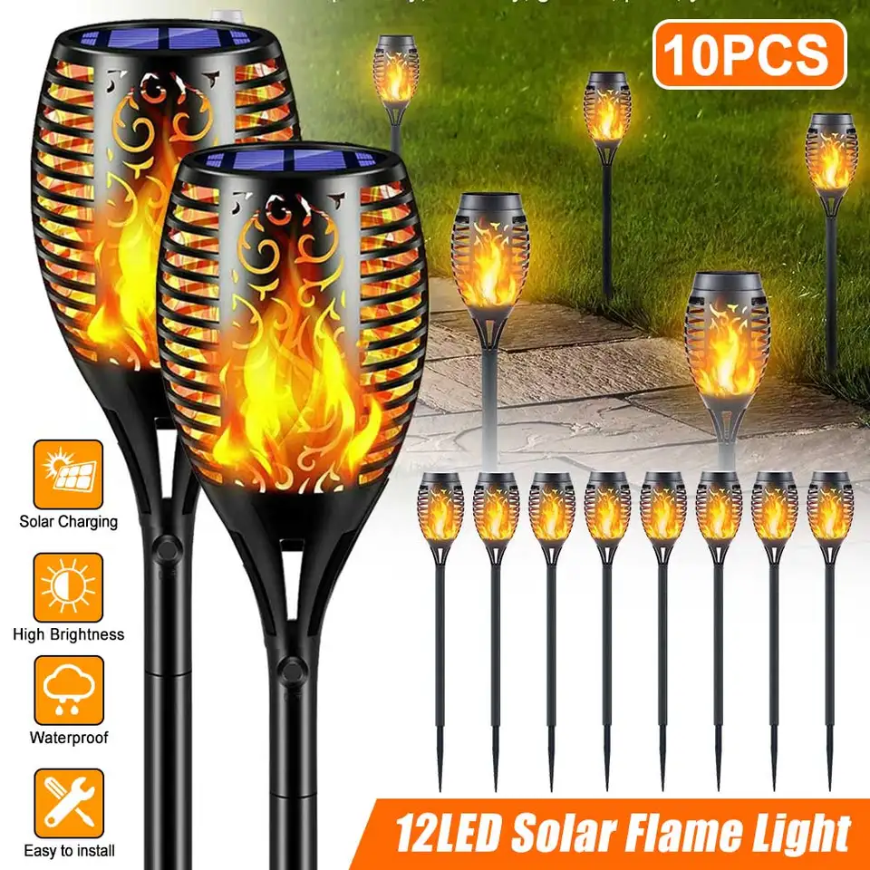 NOVÉ 12 LED solárne pochodeň Outdoor Lawn Light s ultra dlhou životnosťou batérie Nabíjateľné