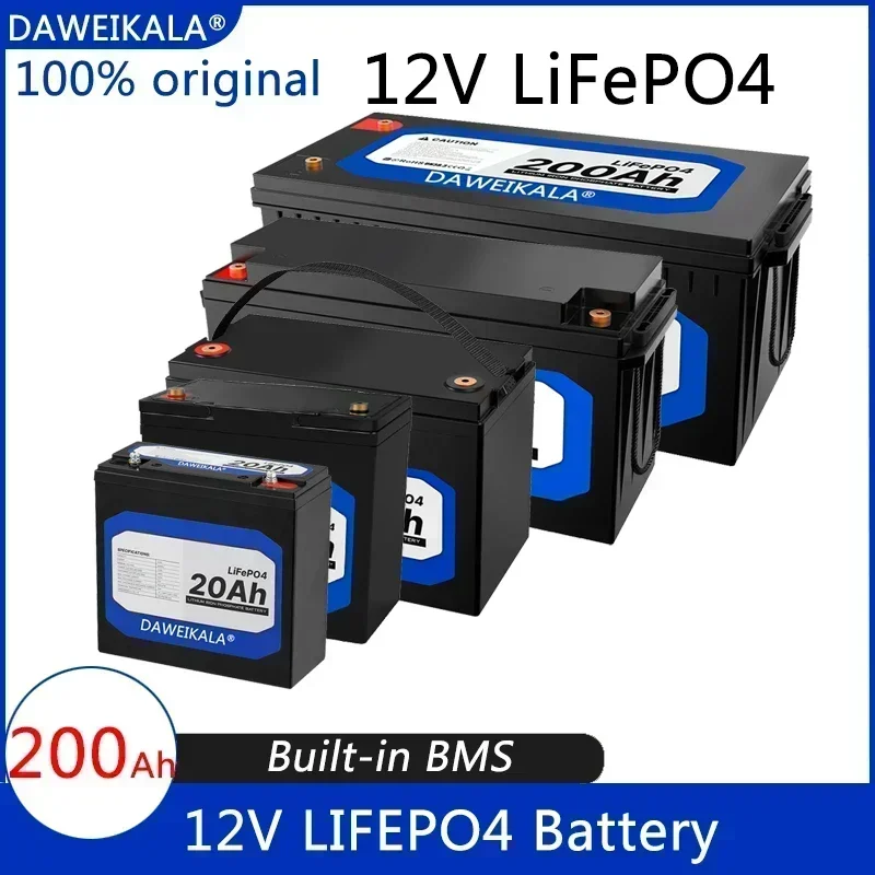 Nové 12 V 20AH 50AH 100AH ​​150AH 200 ALEPOPOPATICKÉHO BATÉRIA LIFEPO4 Vstavané batérie fosforečnanu vstavané BMS pre solárnu loď bez dane